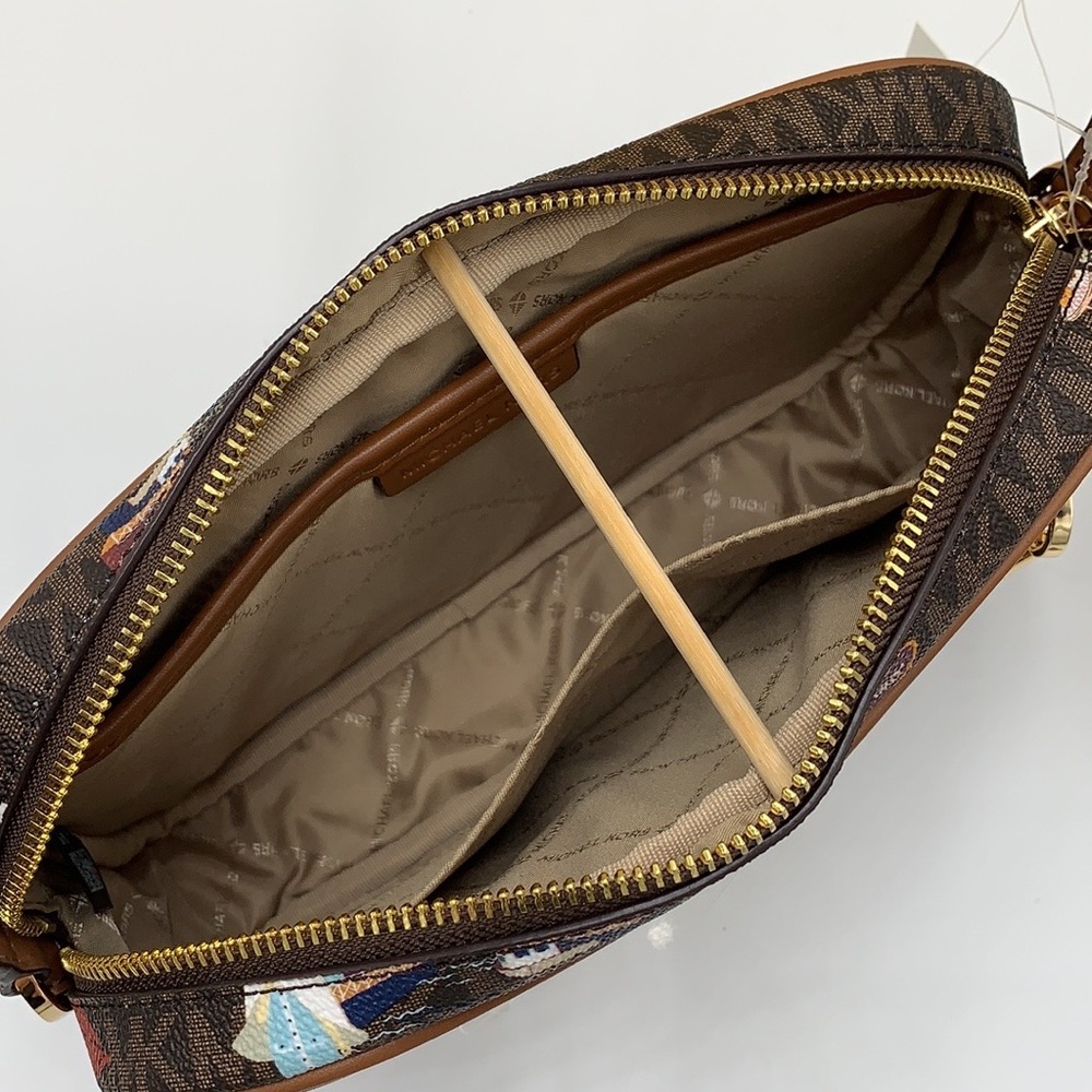 MICHAEL KORS JET SET GIRLS LARGE EAST WEST ZIP PACKED CHAIN XBODY BROWN MULTI - Picture 12 of 16